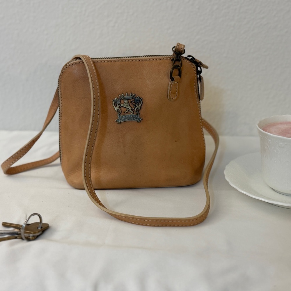 Pratesi Firenze Italian Leather Crossbody Bag Tan Small Made In Italy - Picture 9 of 13